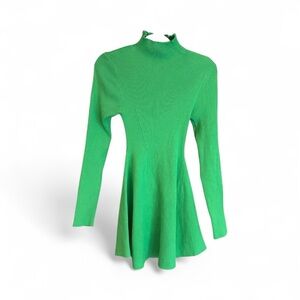 Mock Neck Fit and Flare Ribbed Knit Mini Dress